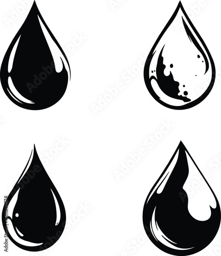 4 set of vector Drop of water icon black and white