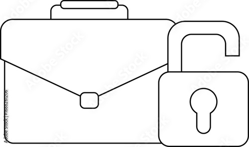 open padlock icon and suitcase icon with white background