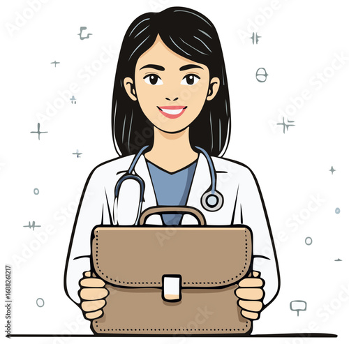 Cartoon Portrait of a Doctor with Stethoscope Holding a Briefcase