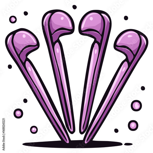 Stylized Illustration of Four Purple Objects with Black Outlines and Bubbles