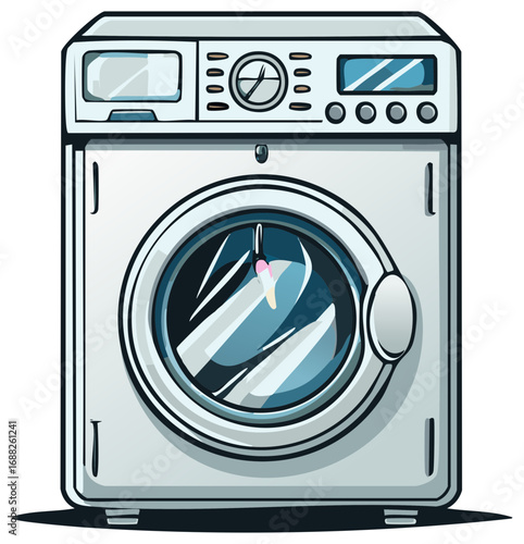 Vector illustration of a modern front loading washing machine appliance