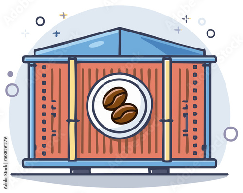 Stylized Coffee Shop Facade with Beans Logo Simple Cartoon Style
