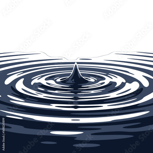 Pixel Art of a Water Droplet Creating Concentric Ripples in Dark Blue Water Against a White Background with Pixelated Reflections