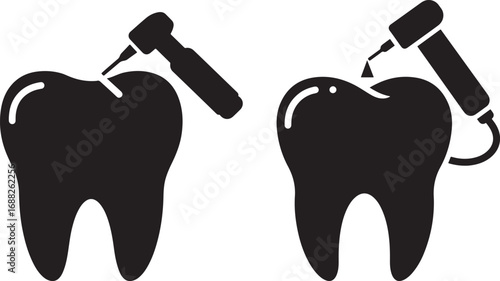Dental drill working on tooth silhouette