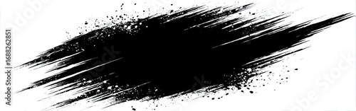 Abstract black paint stroke with splatter