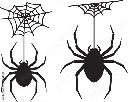 Two spiders hanging from their silhouettes