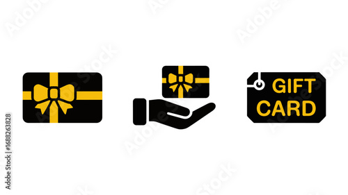 Gift Card Icons Black and Gold Gift Certificate, Present, and Tag
