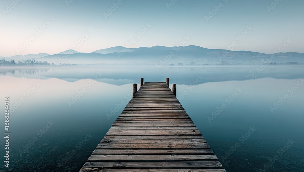 Fototapeta premium Tranquil Lakeside Pier at Dawn