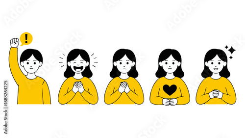 Diverse Emotions Illustration Set of Young People Expressing Happiness, Sadness, Hope, and Excitement