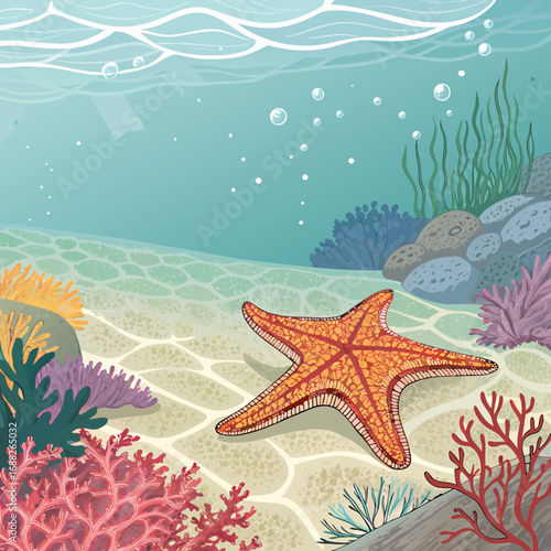 Vibrant Orange Starfish on the Sandy Ocean Floor.