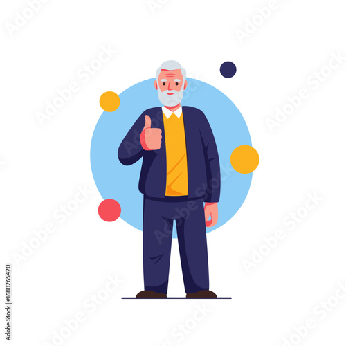 Elderly gentleman giving thumbs up sign of approval and agreement with joyful expression