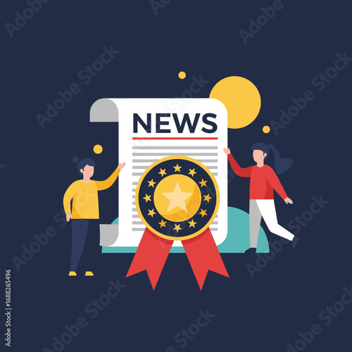 Breaking news coverage and editorial excellence celebration with diverse people and awards