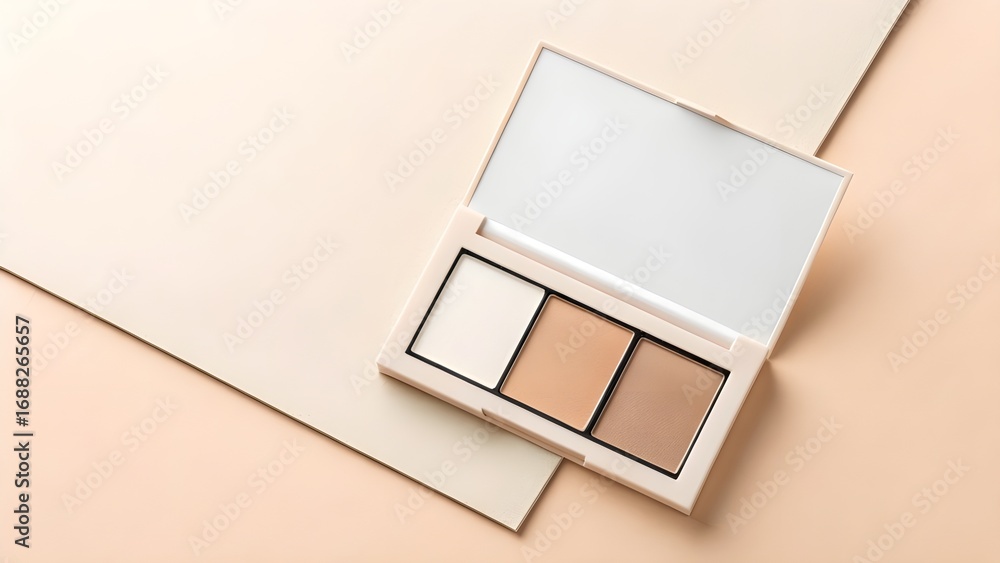 Fototapeta premium Flat Lay Eye Shadow Palette Card Mockup in Soft Lighting – Blank Paper Cosmetic Packaging Design for Makeup Branding, Beauty Marketing, Product Promotion and Professional Presentation