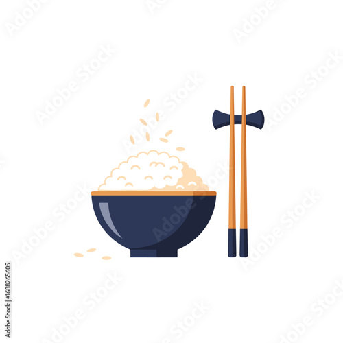 A delicious bowl of steamed white rice with chopsticks ready for a savory meal