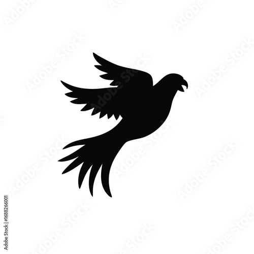 Black silhouette of a bird in flight flying wings