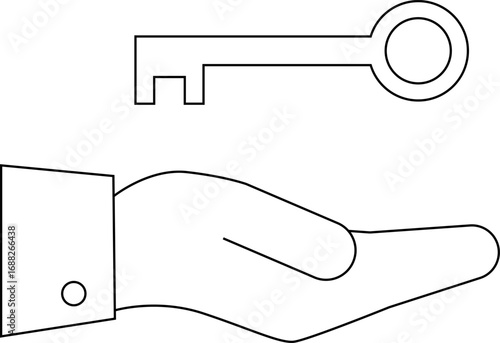 hand icon carrying a key icon with a white background