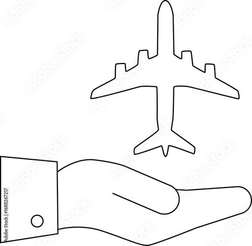 hand icon carrying an airplane icon with a white background