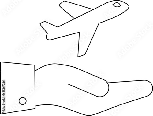 hand icon carrying an airplane icon with a white background