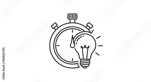Stopwatch with illuminated light bulb symbolizing time and ideas.