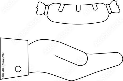 hand icon carrying sausage icon with white background