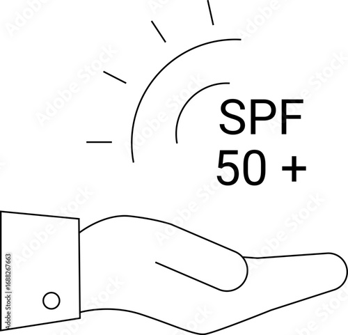 hand icon carrying spf 50 icon with white background