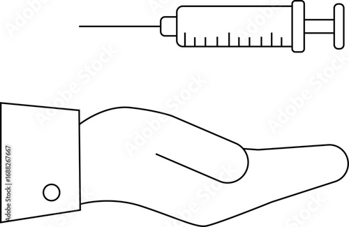 hand icon carrying an injection icon with a white background