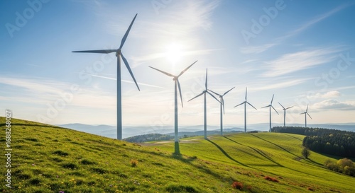 Wind Turbines on a Hill Generating Renewable Energy