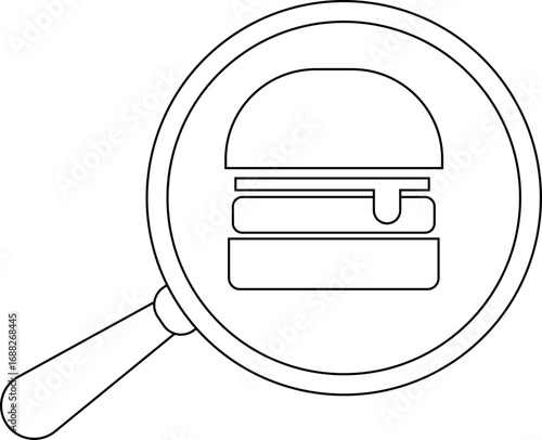 magnifying glass icon and burger icon with white background