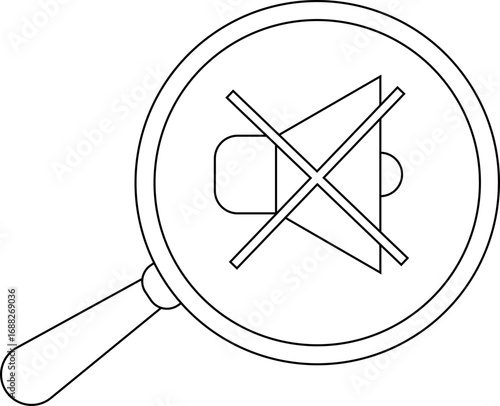 magnifying glass icon and muted speaker icon with white background