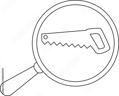 magnifying glass icon and saw icon with white background