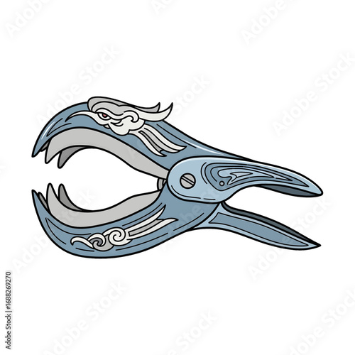 Stylized Light Blue Staple Remover with Bird Ornamentation Isolated on White