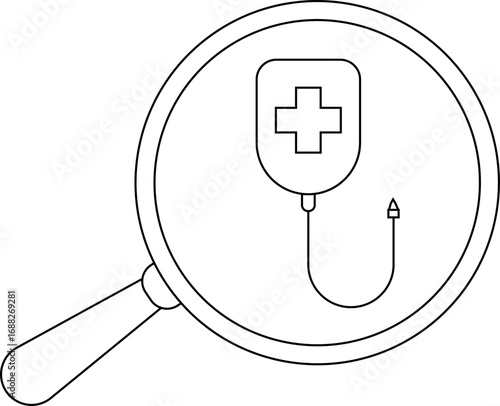 magnifying glass icon and infusion bottle icon with white background
