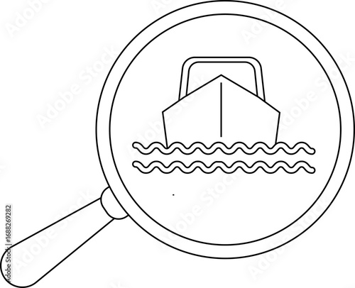 magnifying glass icon and ship icon with white background