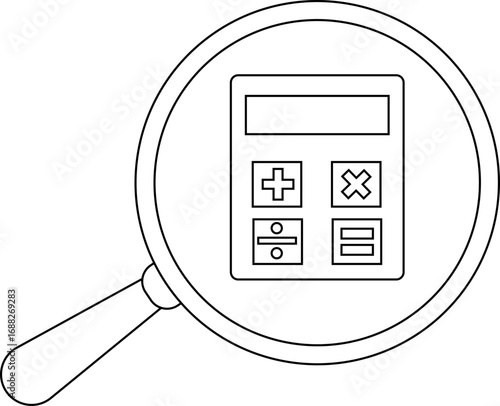 magnifying glass icon and calculator icon with white background