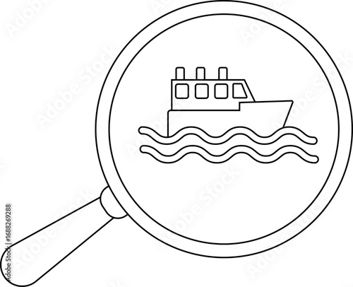 magnifying glass icon and ship icon with white background