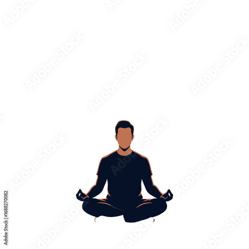 Silhouette of Person Meditating in Lotus Position Against a White Background for Spiritual Harmony and Mindfulness