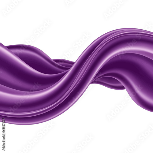 Abstract Flowing Purple Fabric Wave on White Background with Smooth Folds and Subtle Highlights Creative Digital Art