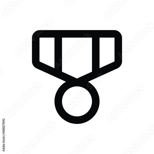 A simple blacklined drawing of a medal with a circular pendant and three rectangular shapes attached to a horizontal bar. Editable stroke. Vector icon illustration