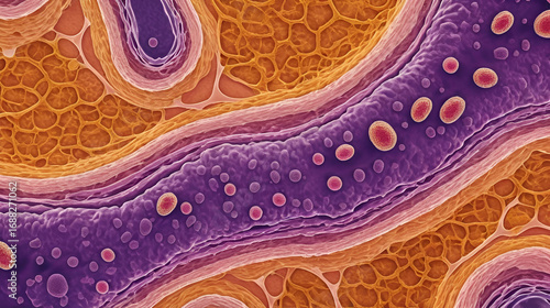 high resolution microscopic image of inflamed gut tissue showcasing cellular structures inflammation patterns and biological processes highlighting medical research and the study of gastrointestin