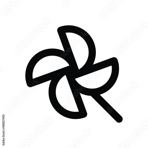 A simplified line drawing depicts a fourvaned pinwheel Its rounded vanes and supporting stick are bold and black against a white background. Editable stroke. Vector icon illustration