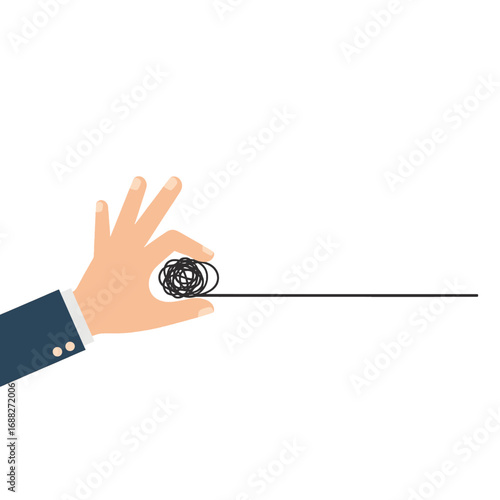 Hand Untangling Tangled Thread Against White Background Concept of Problem Solving Simplicity Process Unraveling Complexity Idea Illustration For Adobe