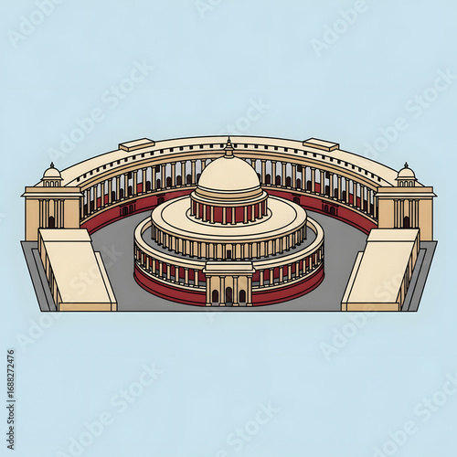 Vector Illustration of the Indian Parliament Building New Delhi.