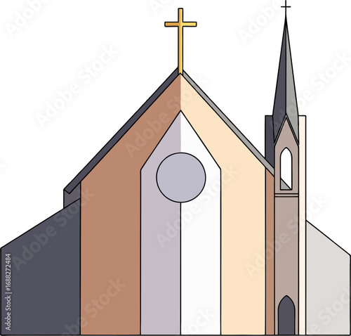 Minimalist Digital Illustration of a Christian Church with Cross and Steeple