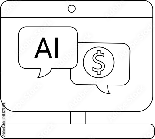 laptop monitor icon and artificial intelligence icon and dollar icon  with white background