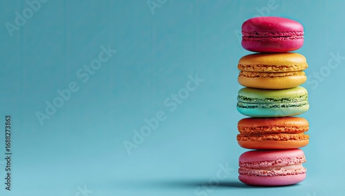 Colorful macarons stacked vertically