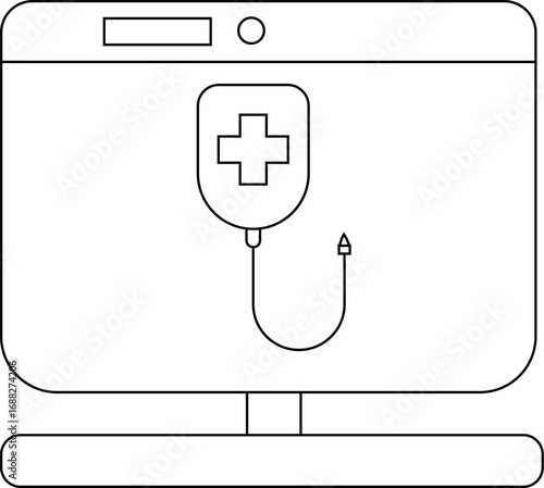 laptop monitor icon and infusion bottle icon with white background