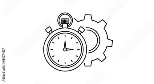 Stopwatch and Gear Outline - Time Management Concept.