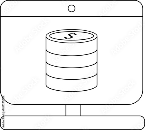 laptop monitor icon and dollar coin stack icon with white background