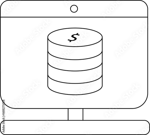 laptop monitor icon and dollar coin stack icon with white background