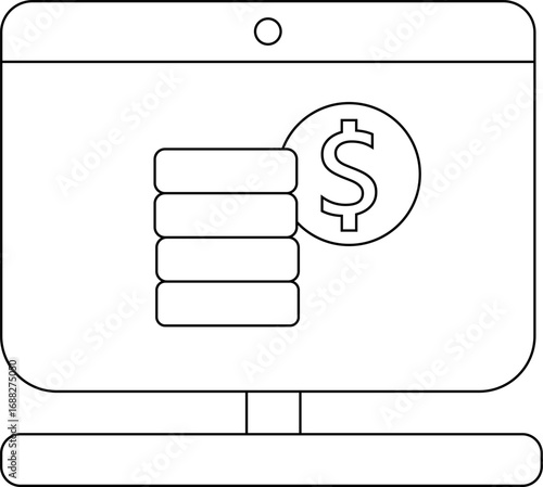 laptop monitor icon and dollar coin stack icon with white background